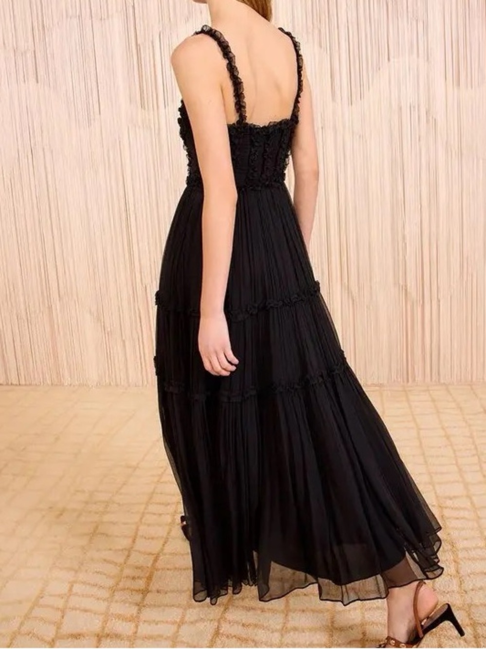 NWT ULLA JOHNSON Talitha ruffled silk chiffon Dress in Noir, Sz 6 - Picture 4 of 8
